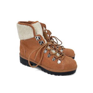 Marc Fisher Isalia Sherpa Lined‎ Suede Ankle Boots 7.5 Tan Hiker Style